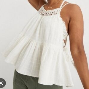 Aerie Boho White Tassel Tiered Tank Top Small NWOT